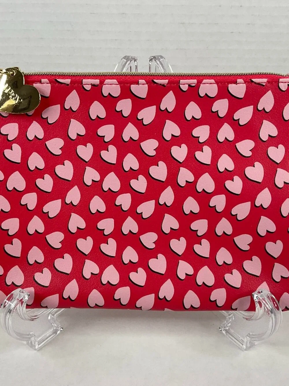 IPSY Pink Heart Print Makeup Bag Cosmetic Pouch New